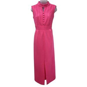 Vintage Pink Sleeveless Maxi Dress With Lace Bodice & Front Slit Size Large